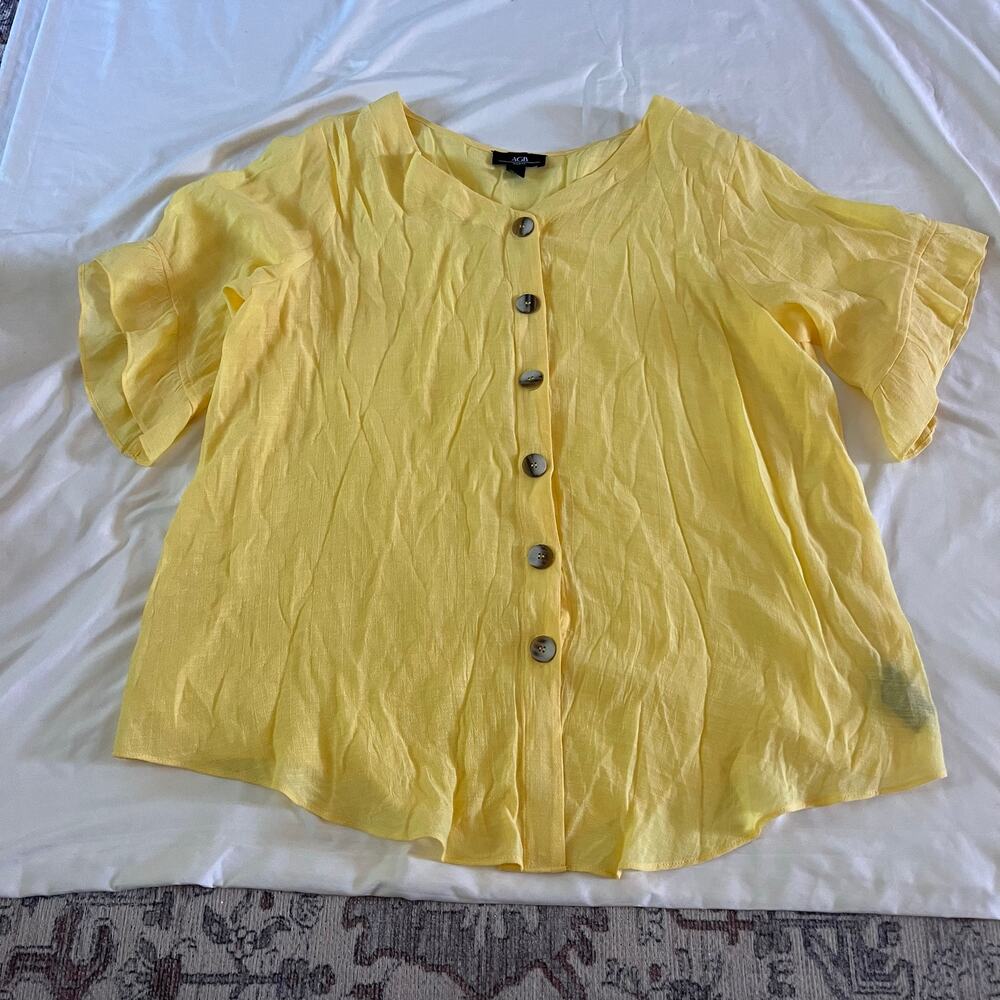 Yellow Gauzy Button Down Ruffle Sleeve Blouse Plus Size 1X Office Work Spring